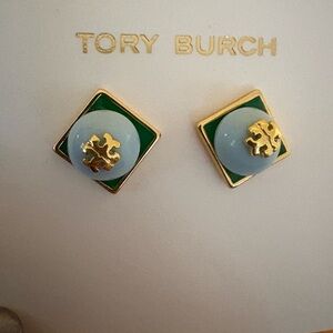 Tory Burch Gold and Green Stud Earrings